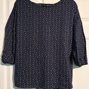 Ann Taylor Navy Blue Polka Dot Blouse - Classic 3/4 Sleeve Top